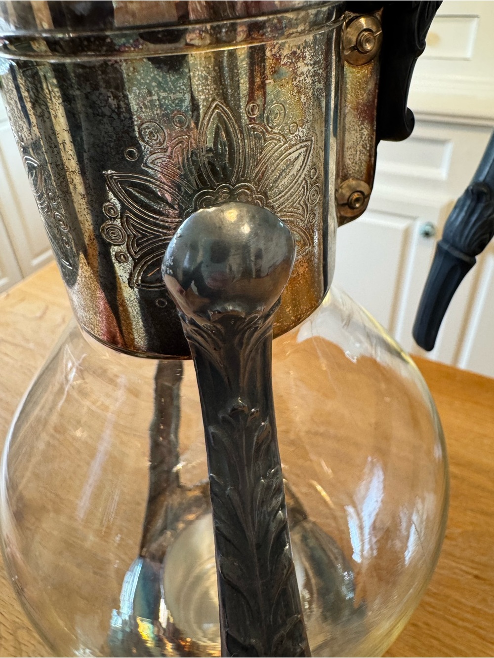 Antique Silver Tilting Glass Coffee Carafe & Warming Stand | Art Nouveau | HTF - Picture 5 of 11